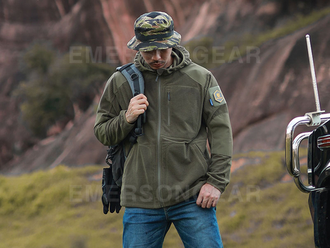 Emersongear chaqueta con capucha táctica para exteriores, forro polar a cuadros de maíz, 'Mastiff'